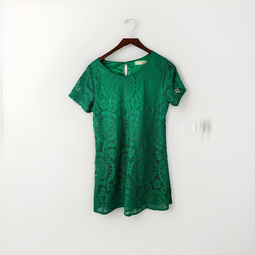 Style Youth Dress Green Crochet Iace Mine Dress Lined Keyhole Back XXL
